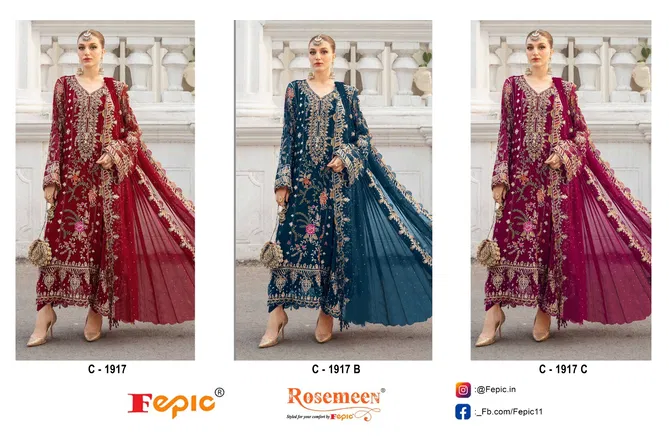 C 1917 Rosemeen By Fepic Organza Embroidery Pakistani Suits Wholesale Market